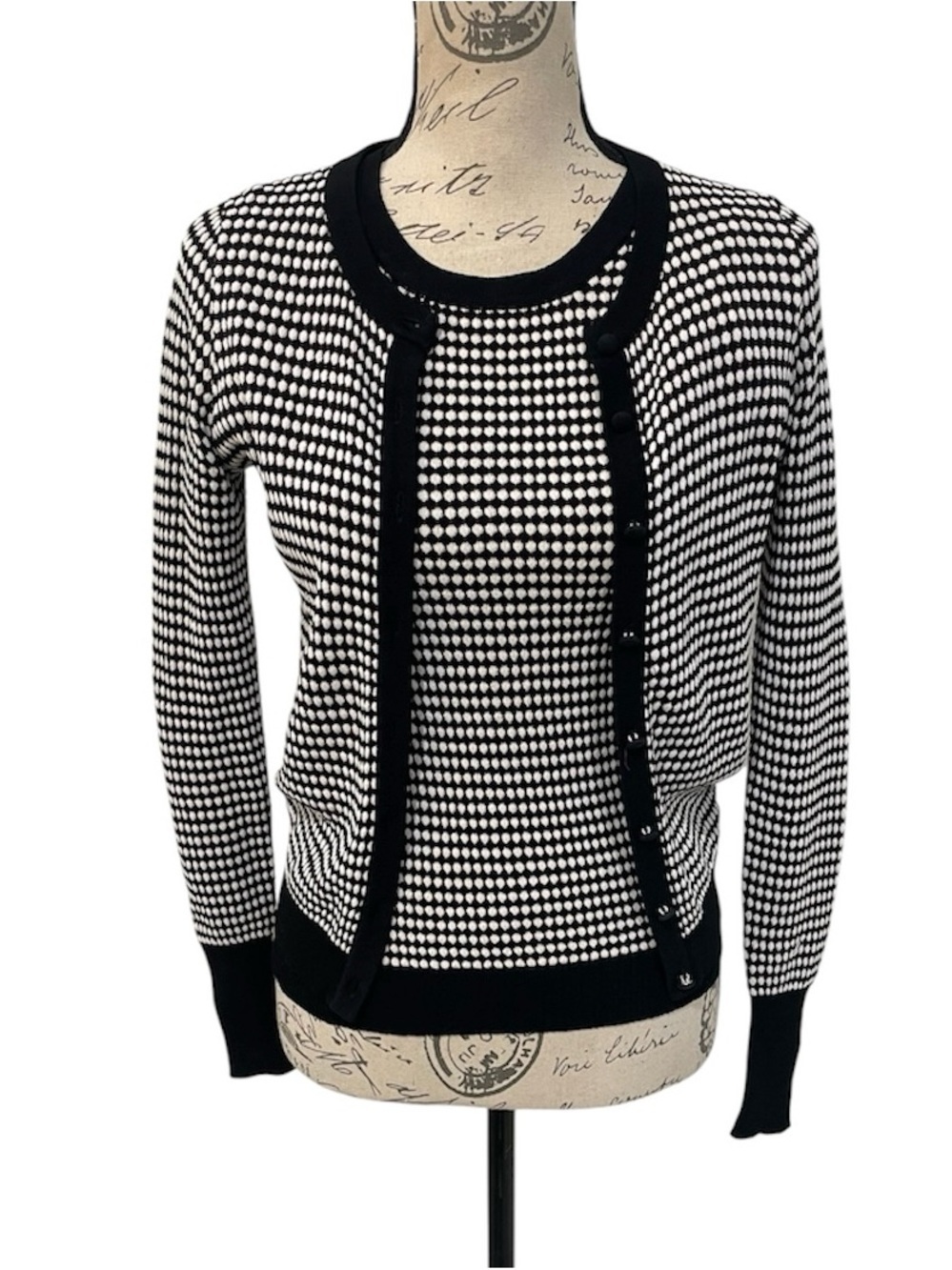 ZARA Knit Black Ivory Burgundy Twin Set Cardigan & Sweater Size S